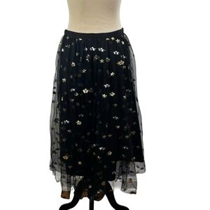 CUPCAKES AND CASHMERE Black Sheer Sequin SKIRT S Tulle Stars Whimsigoth Witchy
